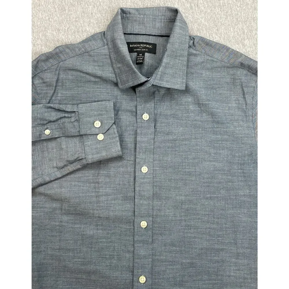 Banana Republic Shirt Men Medium Gray 100% Cotton Long Sleeve Button Up
